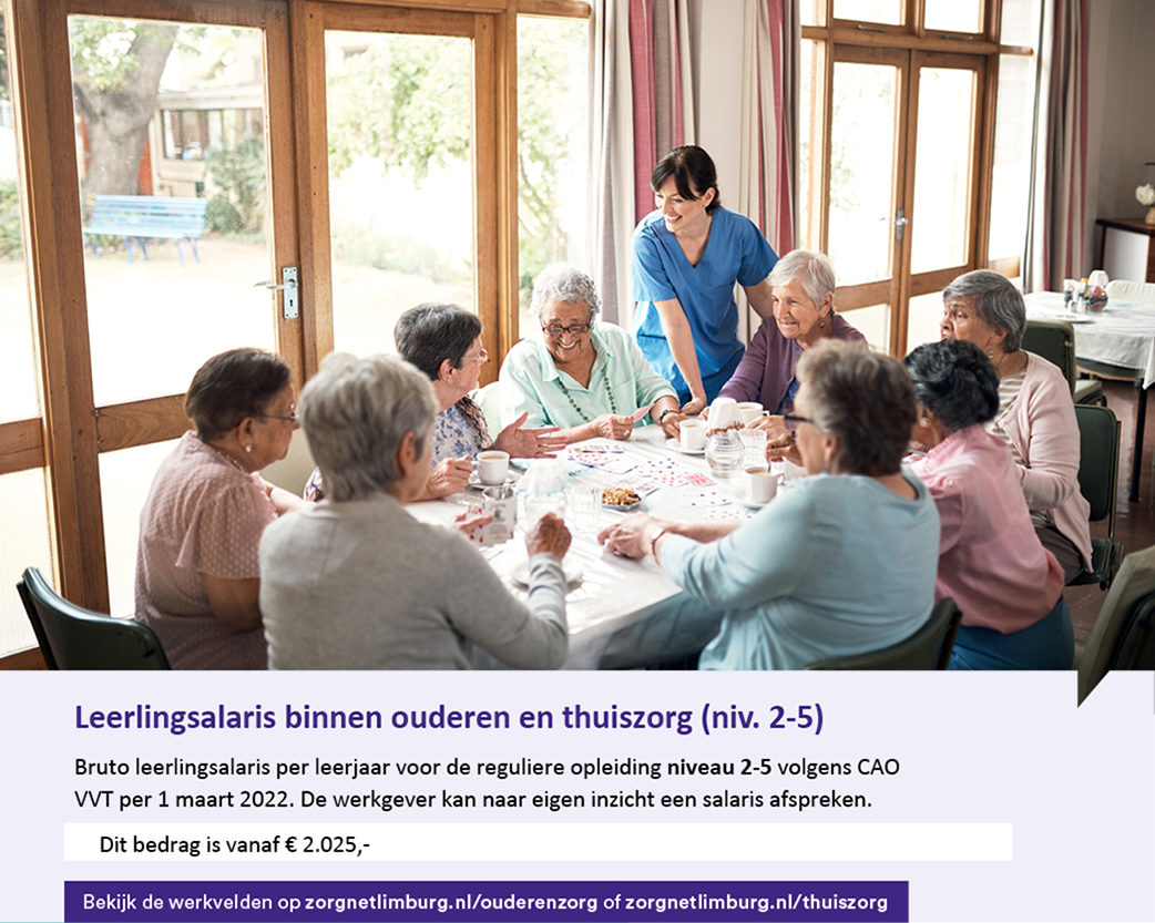 Leerlingsalarissen in Ouderenzorg en Thuiszorg per 1 maart 2022 volgens CAO VVT